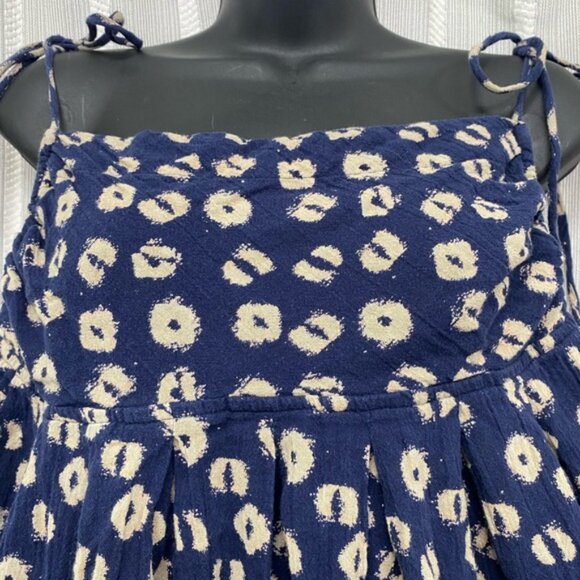 Free People Navy Blue and Cream Babydoll Top Dress With Tie Straps Size M - Picture 2 of 14
